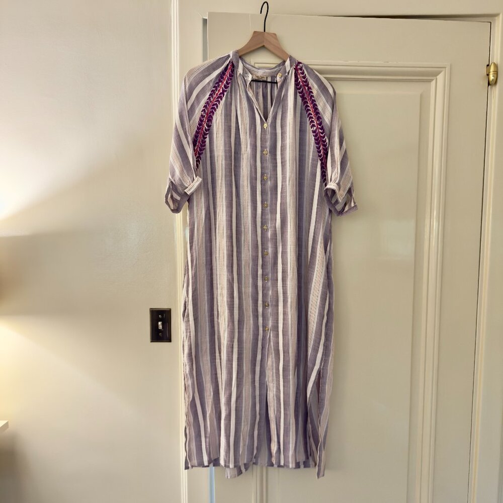 TEK TEK 1 size blue/lavender striped Maxi Shirt Dress